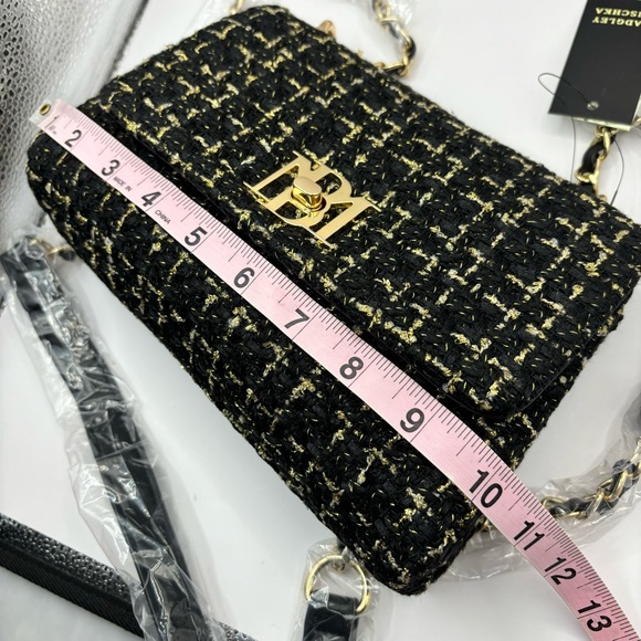 Badgley Mischka Bouclé Tweed Crossbody Bag Vegan leather Black  NEW - Picture 10 of 12